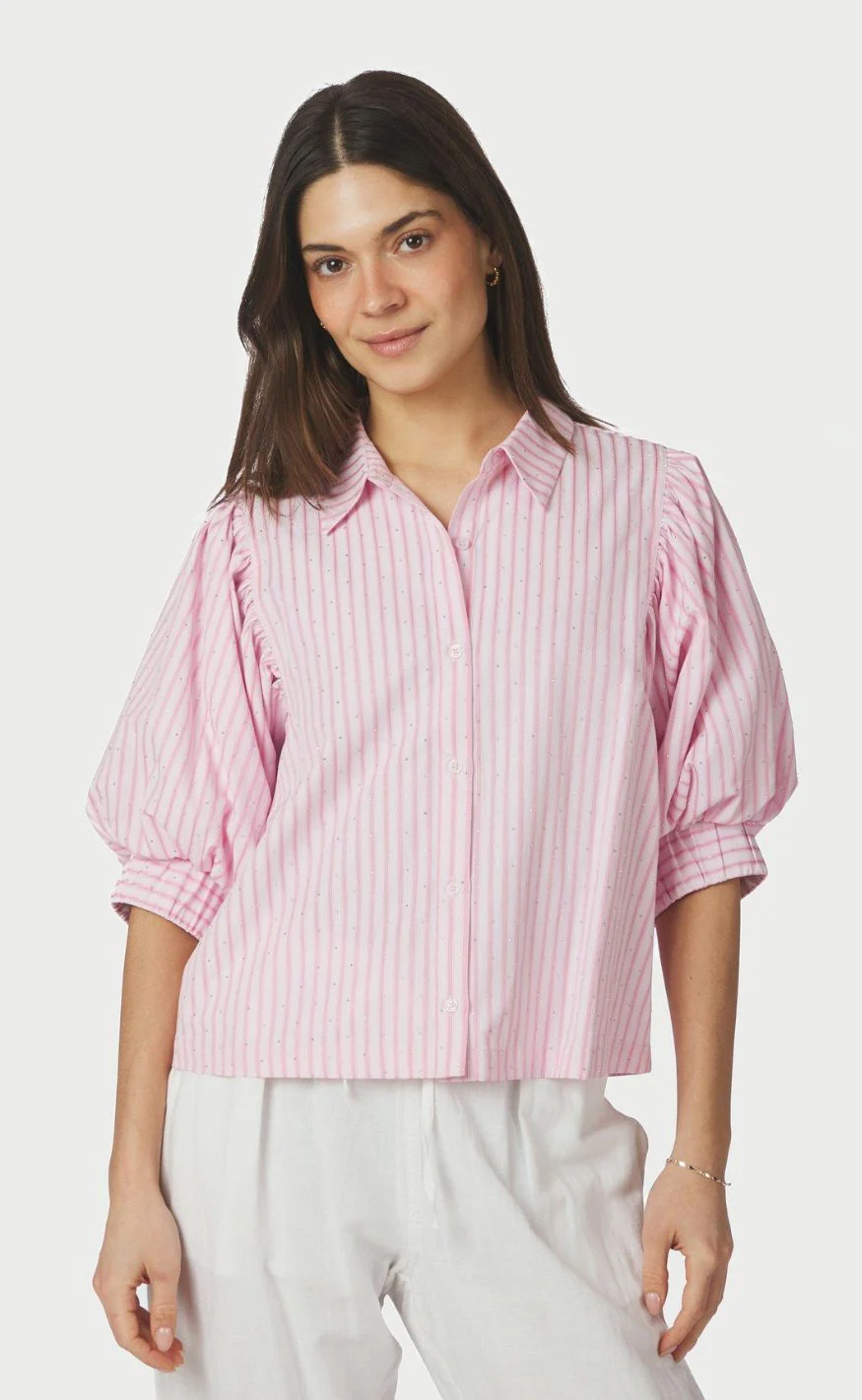 Neo Noir Skjorte - Etta Soft Stripe Stone - Light Pink - Image 2