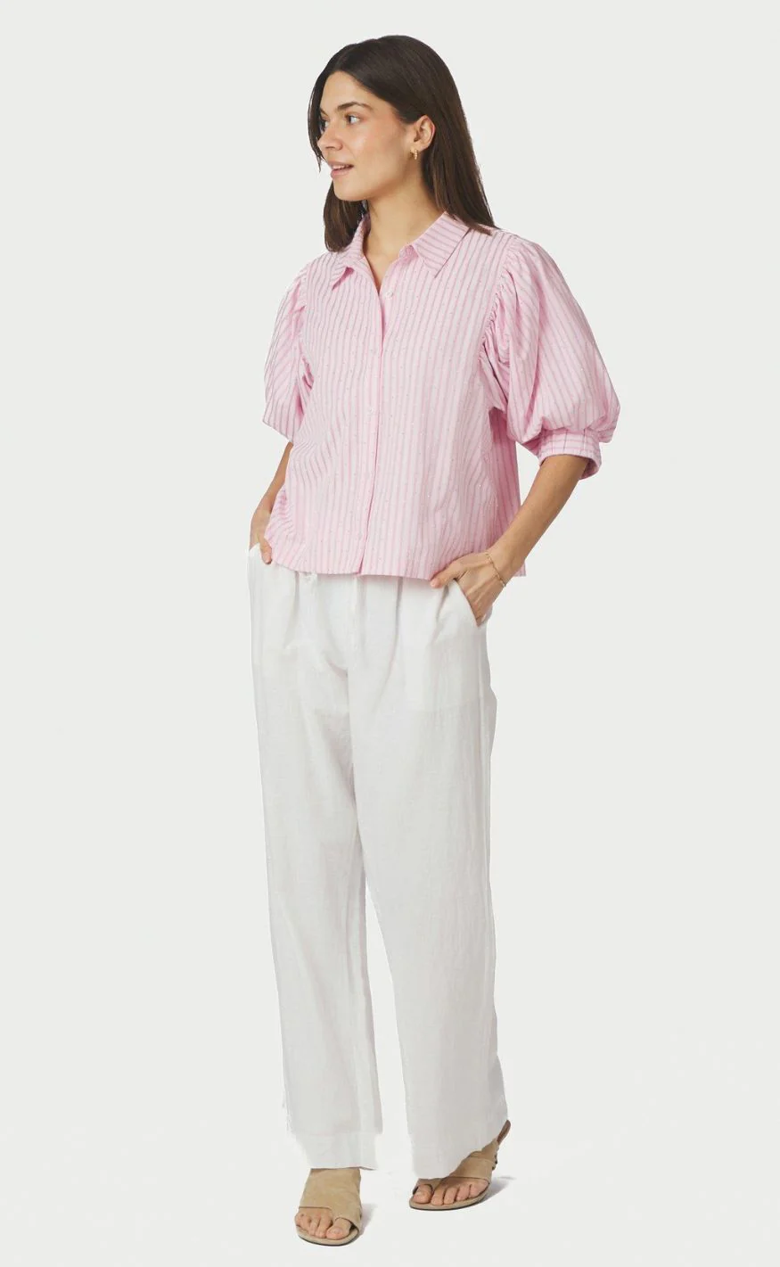 Neo Noir Skjorte - Etta Soft Stripe Stone - Light Pink - Image 5