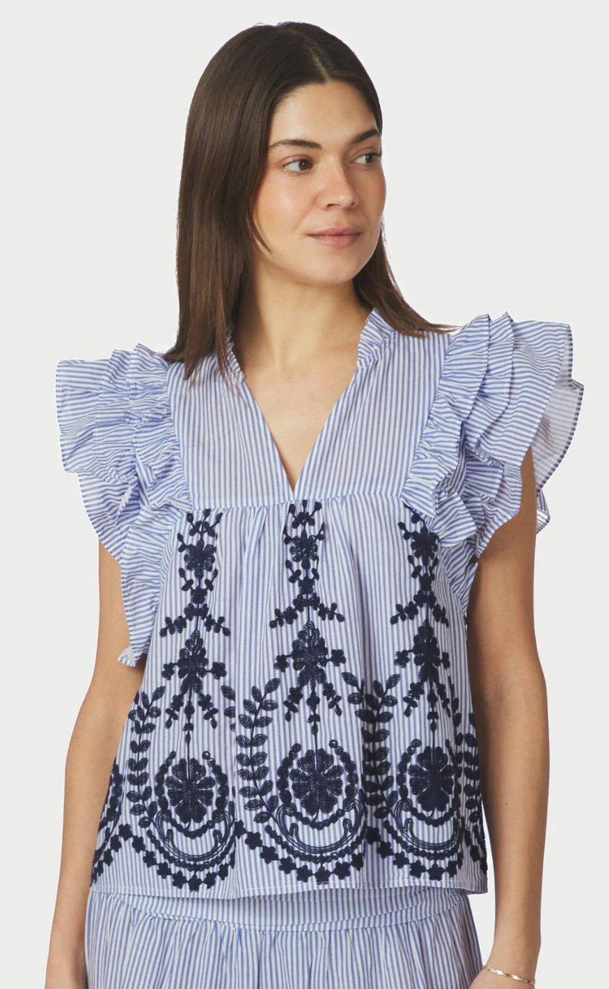 Neo Noir Top - Jayla Stripe Embroidery - Blue - Image 2