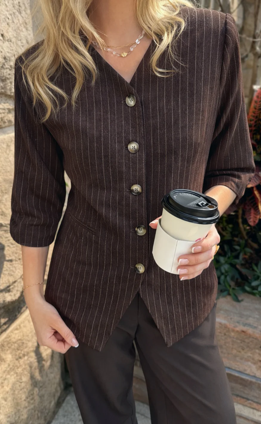 Say INA Copenhagen Blazer - Bella Fitted - Brown Striped - Image 2