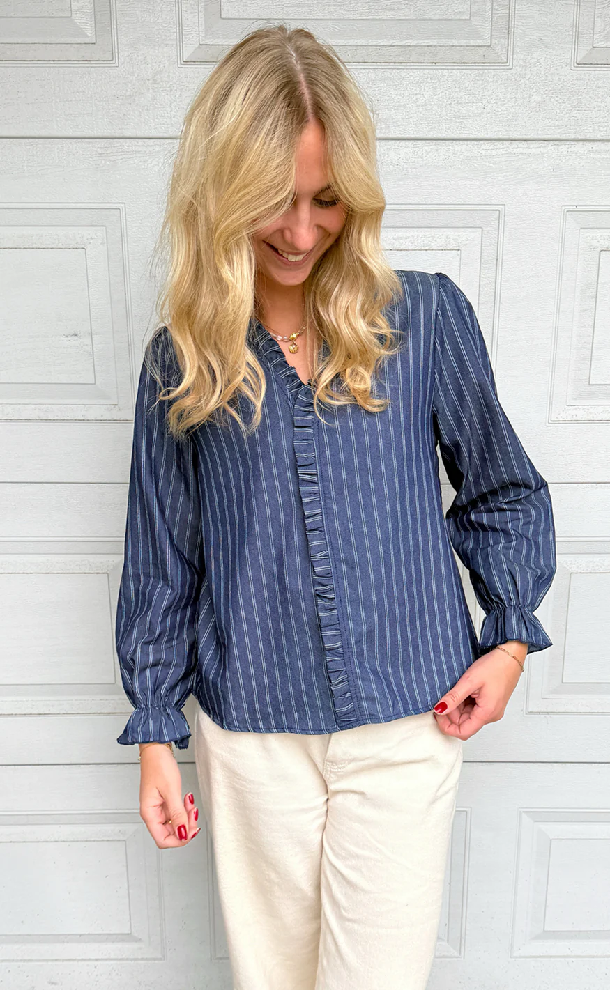 Say INA Copenhagen Bluse - Catja - Dark Denim Blue W. Pinstripe - Image 2