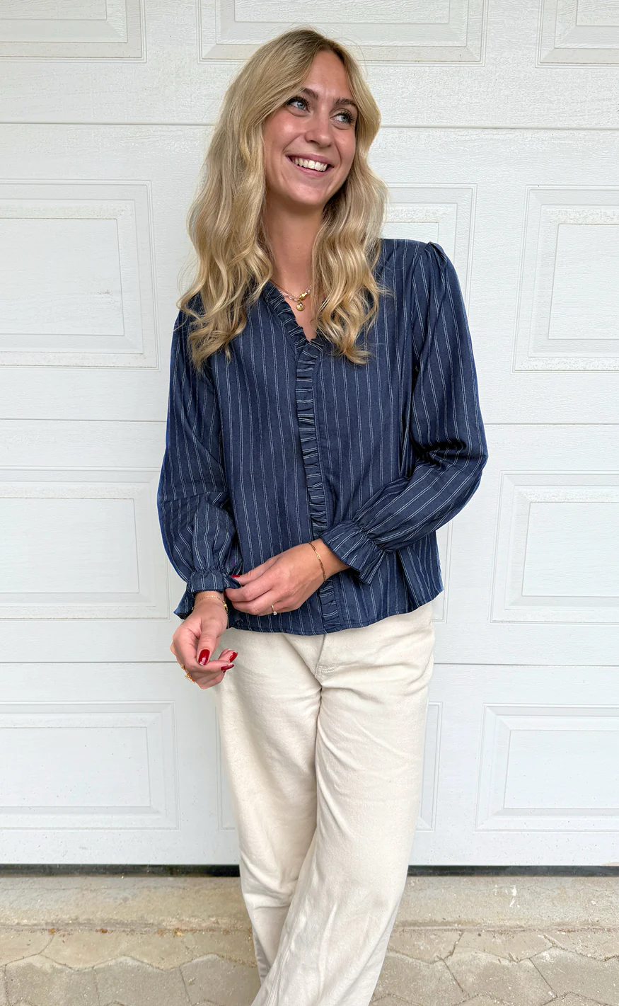Say INA Copenhagen Bluse - Catja - Dark Denim Blue W. Pinstripe - Image 4