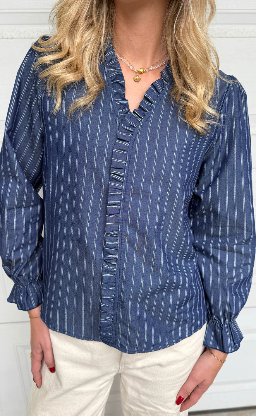 Say INA Copenhagen Bluse - Catja - Dark Denim Blue W. Pinstripe - Image 5