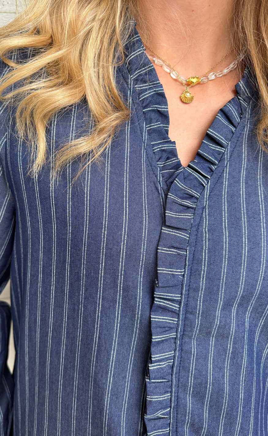 Say INA Copenhagen Bluse - Catja - Dark Denim Blue W. Pinstripe - Image 6