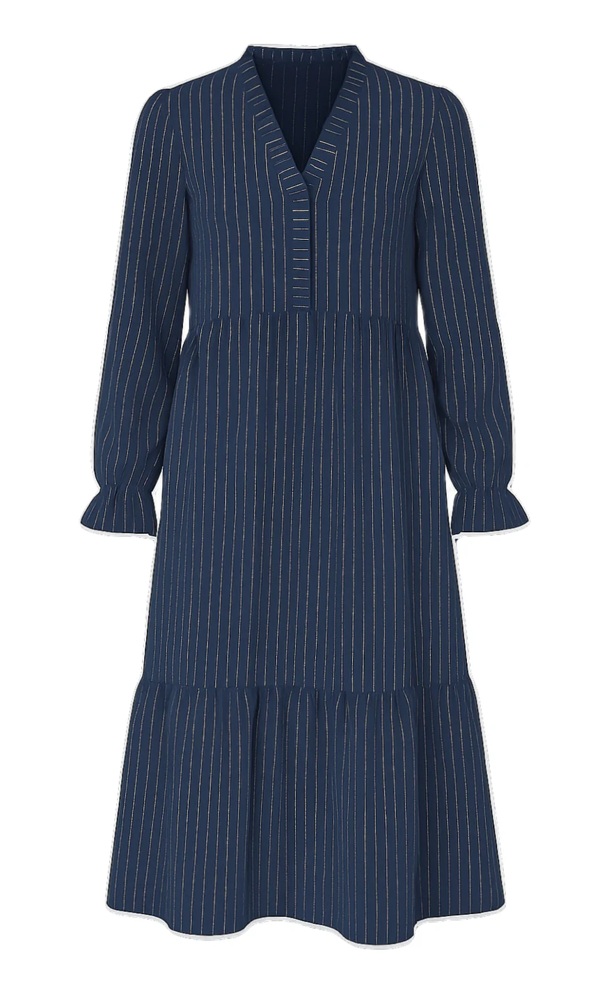 Say INA Copenhagen Kjole - Catja - Navy Blue Pinstripe - Image 2
