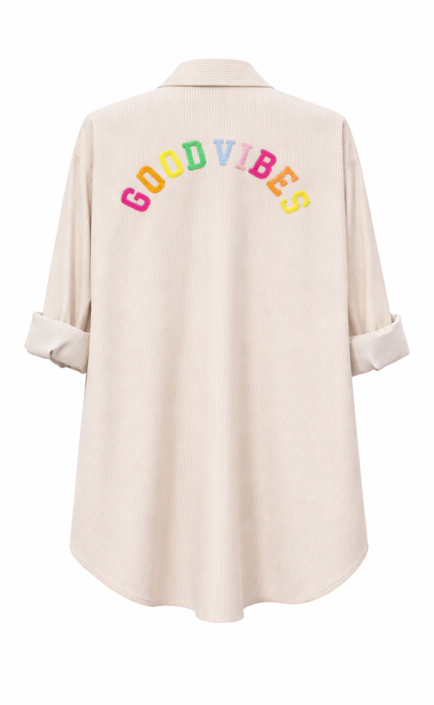 Say INA Copenhagen Skjorte - Good Vibes - Beige Striped - Image 2