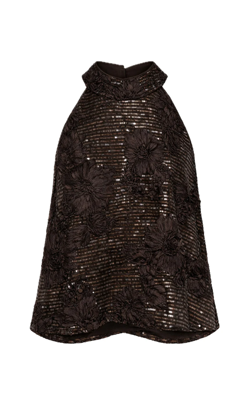 Say INA Copenhagen Top - Ava - Dark Brown Sequin W. Flowers - Image 8