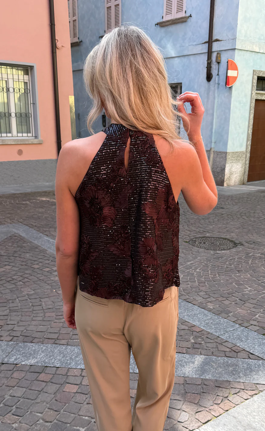 Say INA Copenhagen Top - Ava - Dark Brown Sequin W. Flowers - Image 9