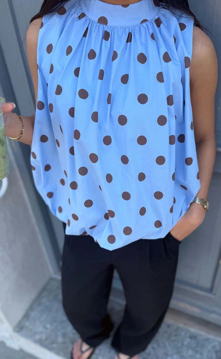 Say INA Copenhagen Top - Diana Dot - Blue W. Brown Dots - Image 3