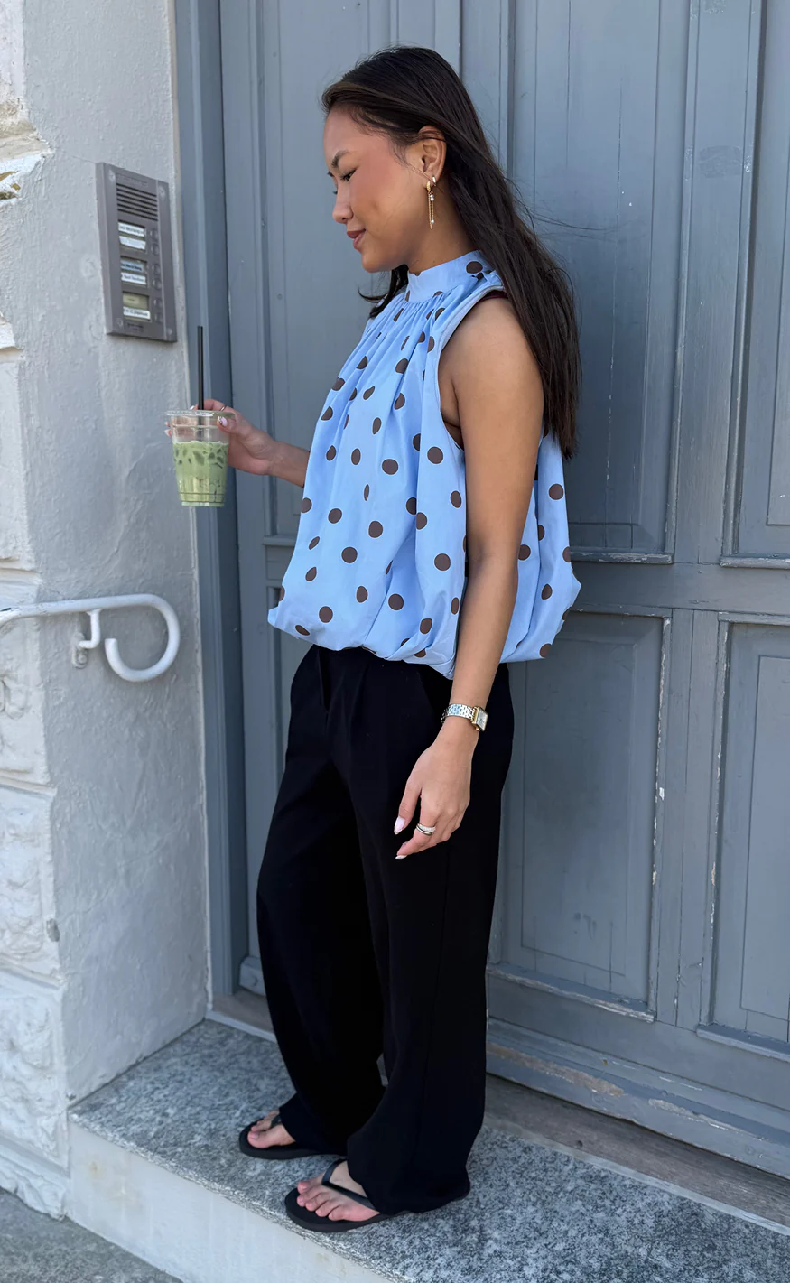 Say INA Copenhagen Top - Diana Dot - Blue W. Brown Dots - Image 4
