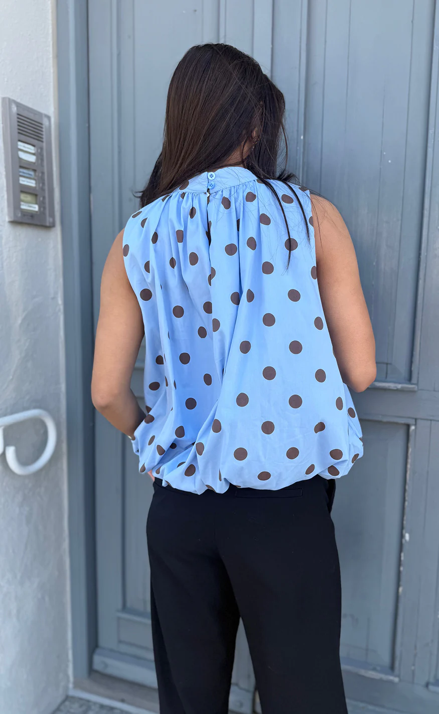 Say INA Copenhagen Top - Diana Dot - Blue W. Brown Dots - Image 5