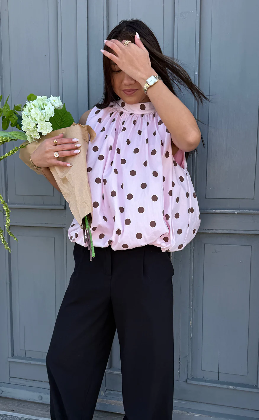 Say INA Copenhagen Top - Diana Dot - Pink W. Brown Dots - Image 2