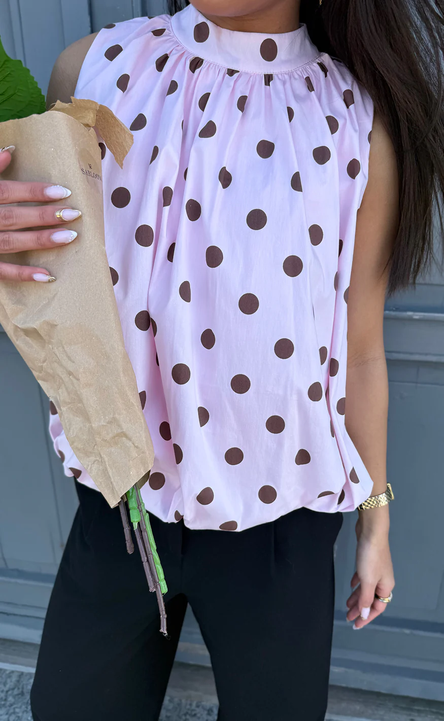 Say INA Copenhagen Top - Diana Dot - Pink W. Brown Dots - Image 5