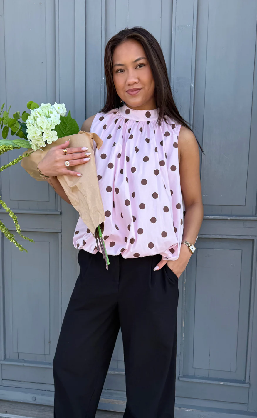 Say INA Copenhagen Top - Diana Dot - Pink W. Brown Dots - Image 7