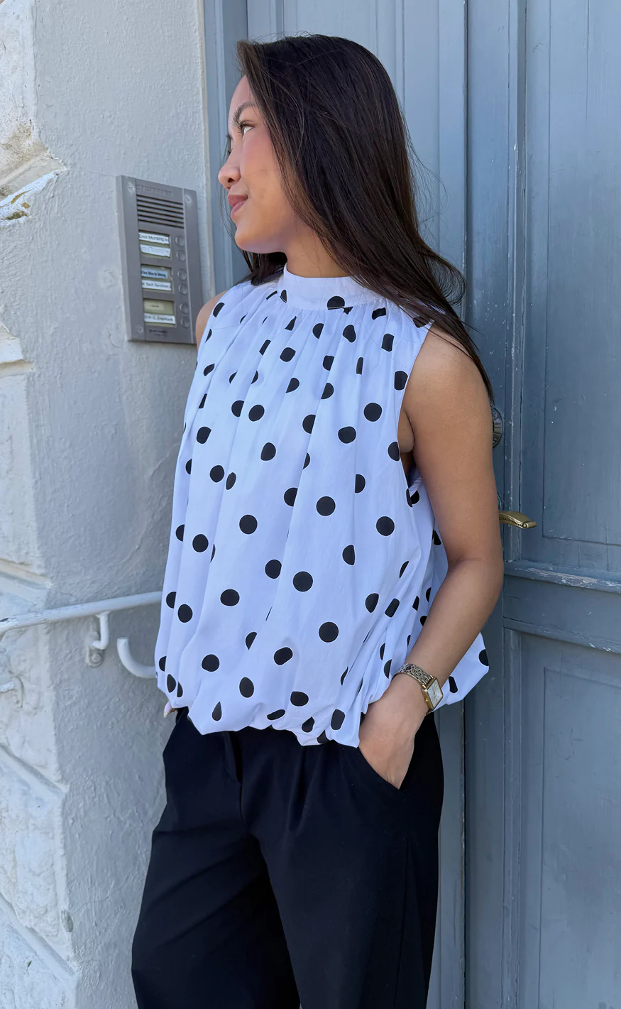 Say INA Copenhagen Top - Diana Dot - White W. Black Dots - Image 5