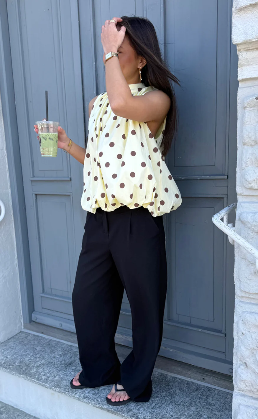 Say INA Copenhagen Top - Diana Dot - Yellow W. Brown Dots - Image 2