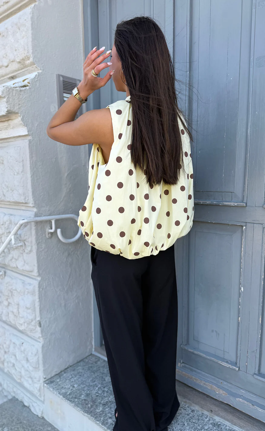 Say INA Copenhagen Top - Diana Dot - Yellow W. Brown Dots - Image 3