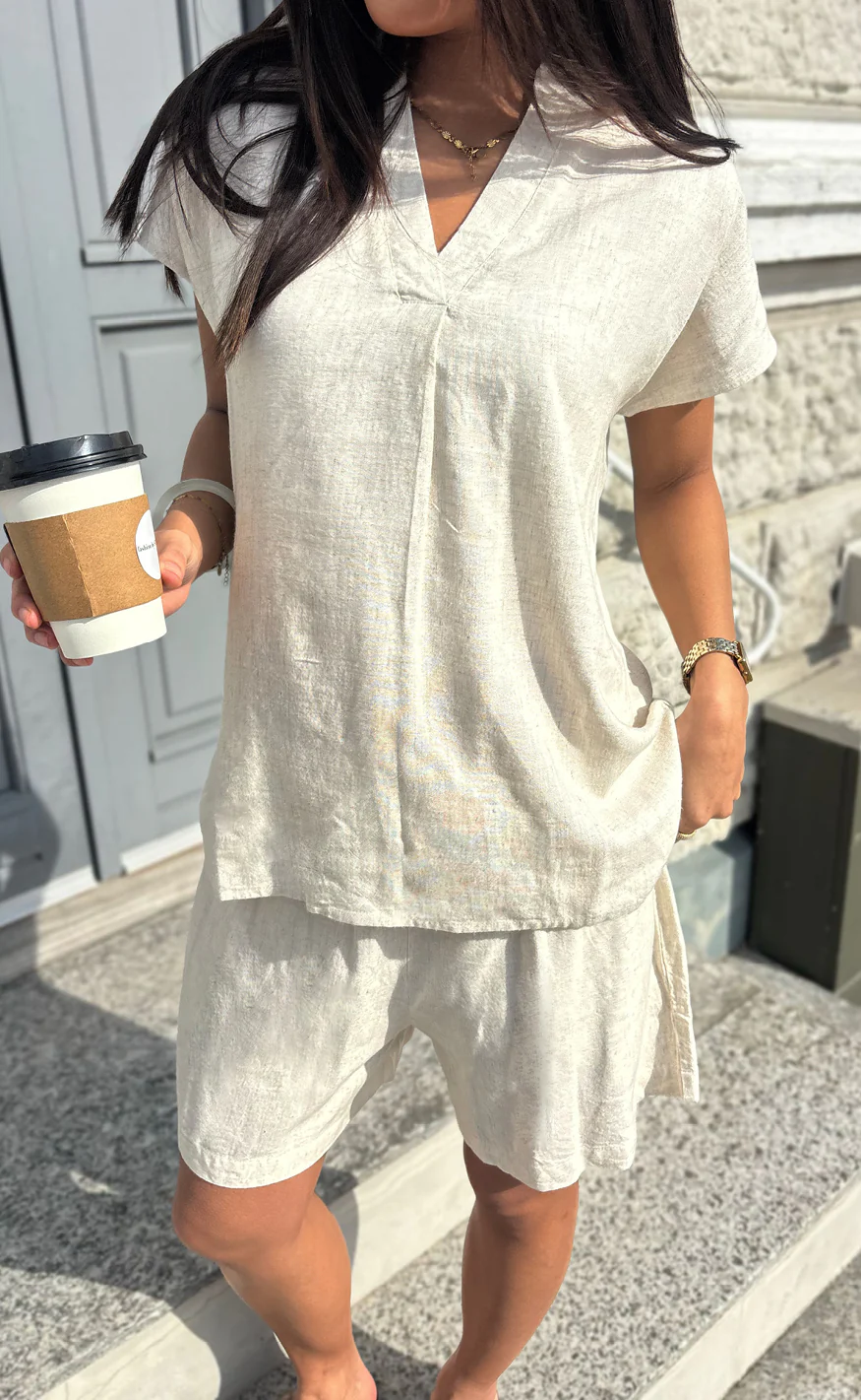Say INA Copenhagen Top - Laura Linen - Sand - Image 2